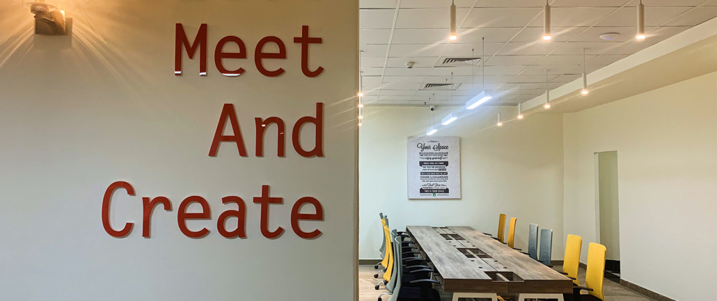 Modern coworking space at SproutBox Mysore with flexible workspaces for entrepreneurs.
